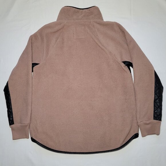 Abercrombie & Fitch Tan & Black Faux Leather Quilted Sherpa Fleece Pullover Sz L - Picture 10 of 11